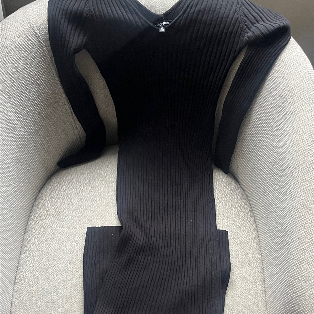 Fashion Nova Black Ribbed Dress